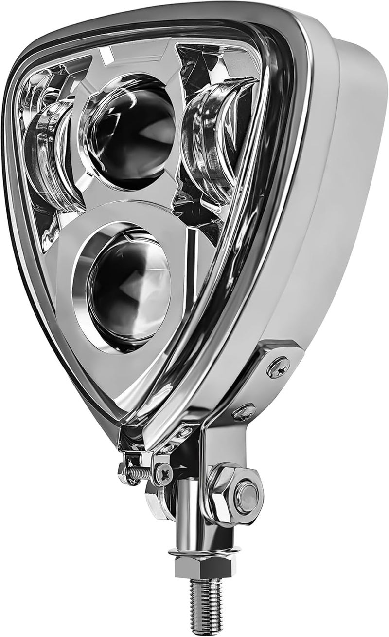 FATECIM Triangle Motorcycle LED Headlight Motorbike Hi/Lo Beam Headlamp Bottom Mount Head Light Lamp Clear Lens Universal for Harley Kawasaki Honda Yamaha Suzuki Chopper Cafe Racer Bobber Chrome - Image 1